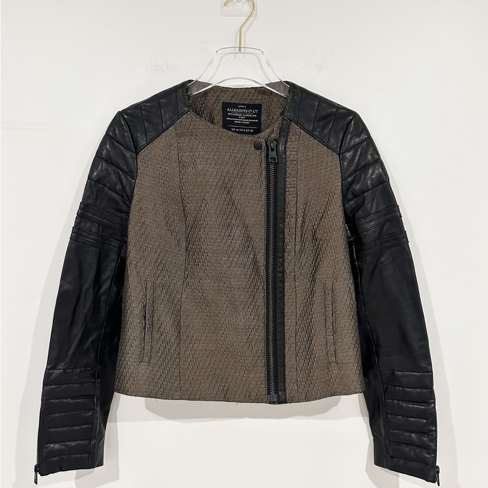 All Saints Abel Real Leather and Italian Cloth Jacket Size 6